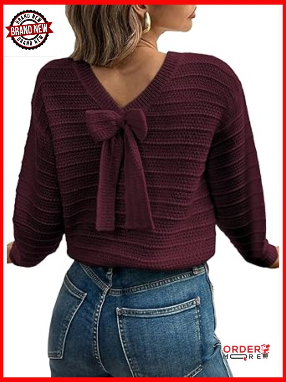 Long Sleeve Back Bow Knot Pullover Sweater Fall Top